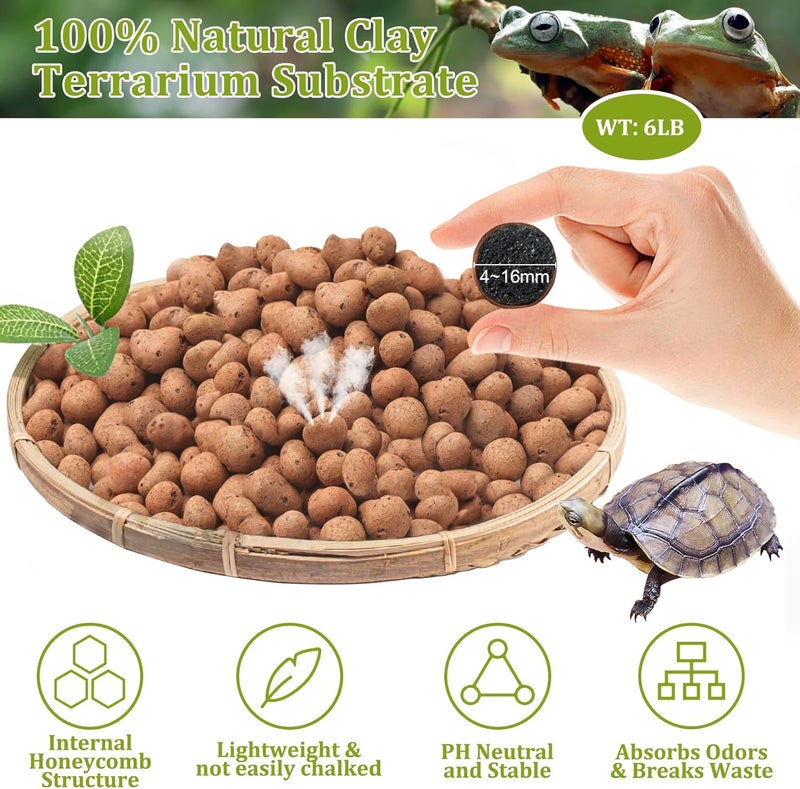 Riare 6LBS Expanded Clay Balls Terrarium Substrate for Reptiles - 100% Organic Lightweight Clay Pebbles Substrate Frogs False Bottom Substrate, Bioactive Terrarium Substrate for Drainage and Moisture - Image 2